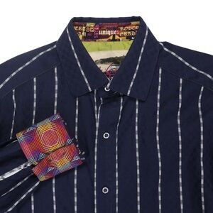 Robert Graham Long Sleeve Size S Vertical Stripe Navy Button Up Shirt Flip Cuff